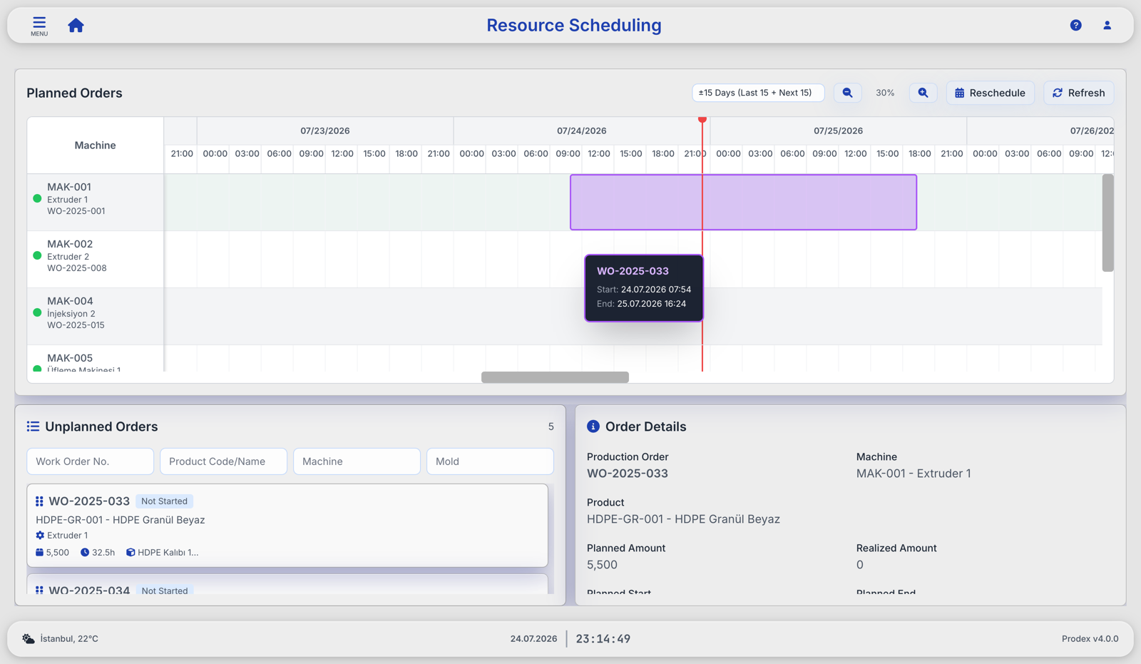 Prodex drag-and-drop resource scheduling Gantt